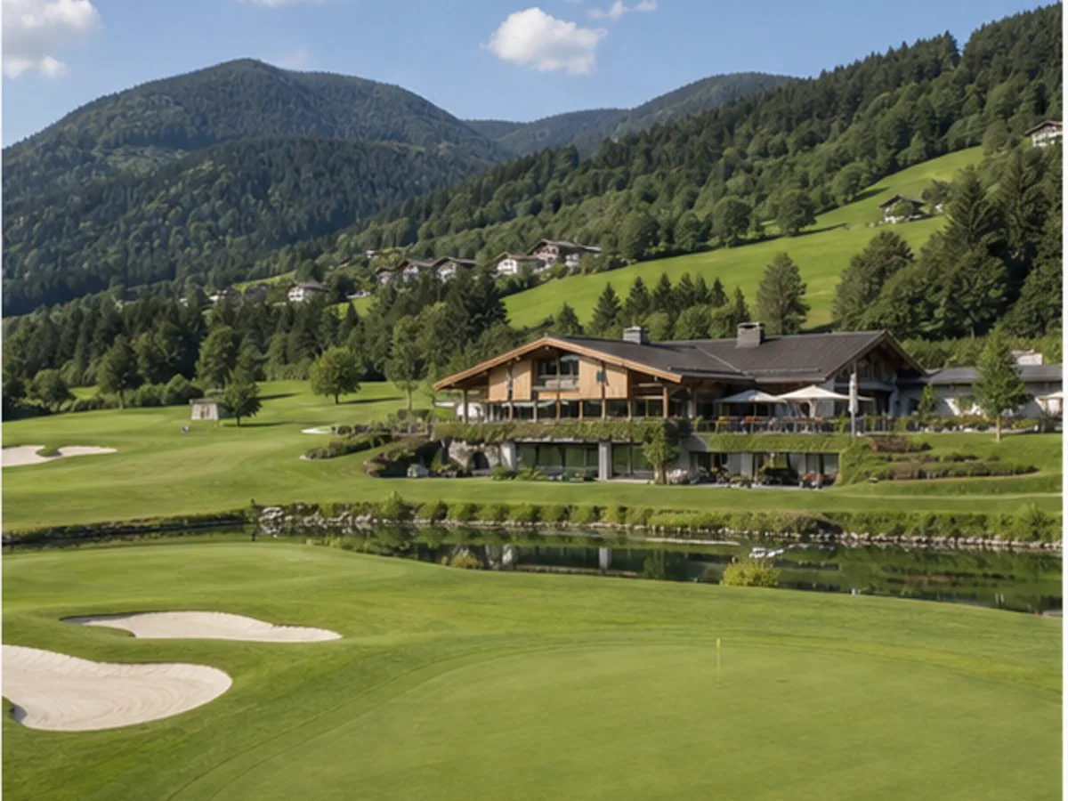 Österreichische Golfanlage mit Clubhaus und Platzflächen
